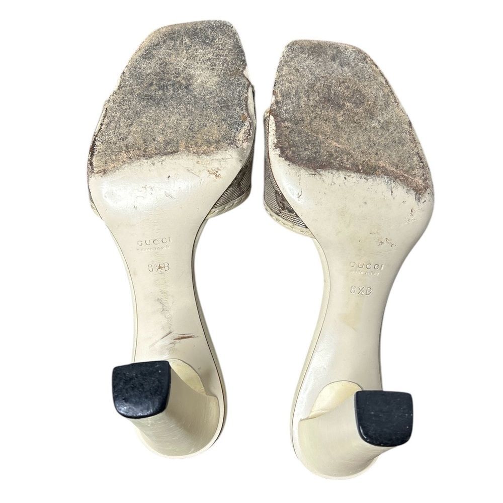 Gucci GG Monogram Slide Sandal Heels Beige Canvas Cream Size 8.5 Box Mules - Picture 7 of 9